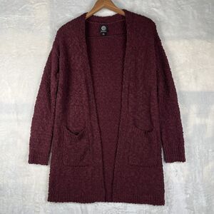 Bobeau Sweater Open Front Patch Pocket Popcorn Cardigan Burgundy Sz M Wine Red